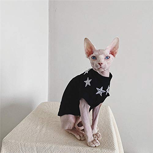 ZHIHAN Sphinx Katzenkleidung Baumwolle T-Shirt haarlose Katze hypoallergene atmungsaktive Kleidung, schwarz, S. von ZHIHAN