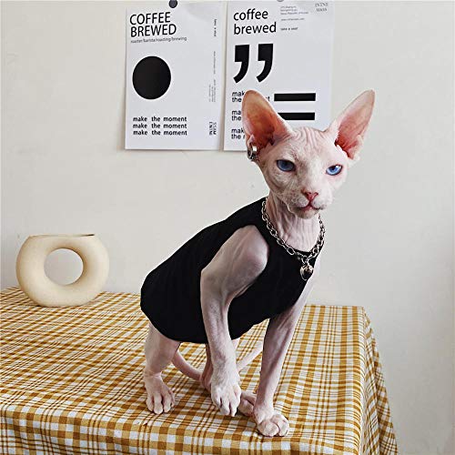 ZHIHAN Sphinx Katzenkleidung Baumwollweste Haarlose Katze Sommer atmungsaktive kleine Hosenträger Kleidung, schwarz, L. von ZHIHAN