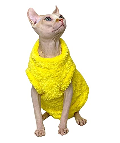 ZHIHAN Sphinx Katzenkleidung Devon Rex Katzenjacke haarlose Katze Herbst und Winter warme 4-Beinkleidung Klimaanzug, gelb, M+ von ZHIHAN