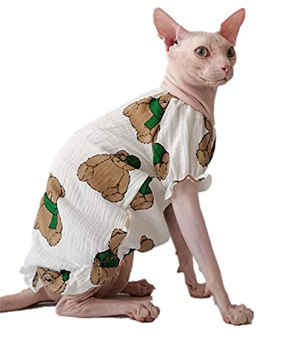 ZHIHAN Sphinx Katzenkleidung Devonshire Rex Katze Sommer Bär Print Kleid Baumwollweste, Farbe 1, XL von ZHIHAN