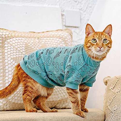 ZHIHAN Sphinx Katzenkleidung Frühling und Herbst Pullover haarlose Katze Winter Baumwolle Plus Samtkleidung, blau (Plus Samt), L von ZHIHAN