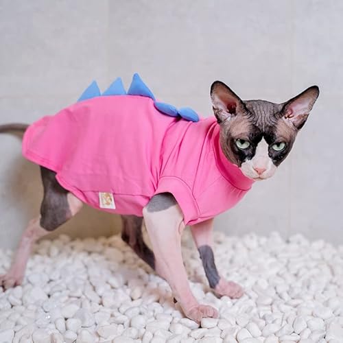 ZHIHAN Sphinx Katzenkleidung Haarlose Katze Devon Baumwolle Klimaanlage Kleidung Dinosaurier Kurzarm Niedlich Anti-Off, Rose Pink, S von ZHIHAN