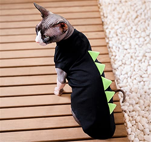 ZHIHAN Sphinx Katzenkleidung Haarlose Katze Devon Baumwolle Klimaanlage Kleidung Dinosaurier Kurzarm Niedlich Anti-Off, Schwarz, M von ZHIHAN