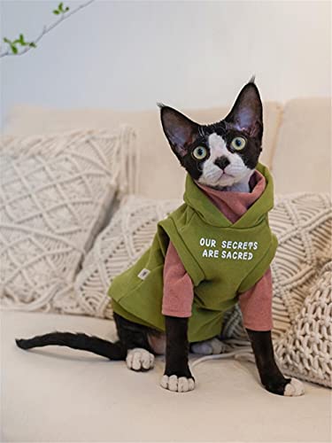 ZHIHAN Sphinx Katzenkleidung aus Reiner Baumwolle Kapuzenpullover Bottoming Shirt 2-teiliges Set, grüne Weste (einteilig), XXL + von ZHIHAN
