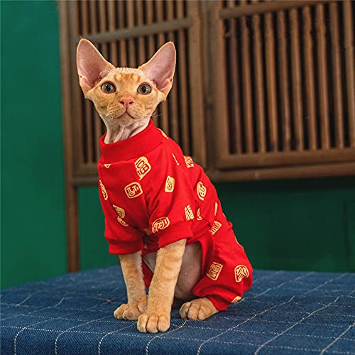 ZHIHAN Sphinx Katzenkleidung haarlose Katze Baumwoll-Strickunterwäsche 4-beinige Kleidung, rot, XXL+ von ZHIHAN