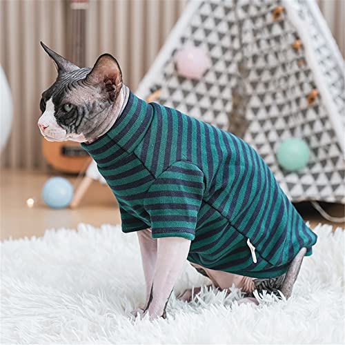 ZHIHAN Sphinx Katzenkleidung haarlose Katze Devon Herbst und Winter gestreiftes Bodenhemd lässiger Warmer Pullover, grün, XL von ZHIHAN