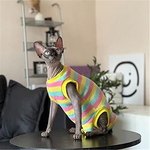 ZHIHAN Sphinx Katzenkleidung haarlose Katze Devon Winterwarmer 4-beiniger Flanellpullover, gelb gestreifter 4-beiniger Mantel, XS von ZHIHAN