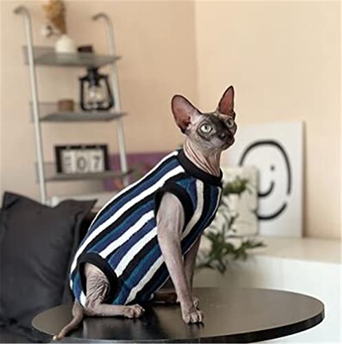 ZHIHAN Sphinx Katzenkleidung haarlose Katze Devon Winterwarmer 4-beiniger Flanellpullover bequem und schmutzig, blau gestreifter 4-beiniger Mantel, XL von ZHIHAN