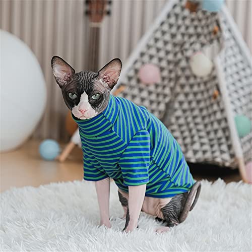 ZHIHAN Sphinx Katzenkleidung haarlose Katze Devon herbstwarmes Bodenshirt leck- und abziehfest, blau gestreift, XXL von ZHIHAN
