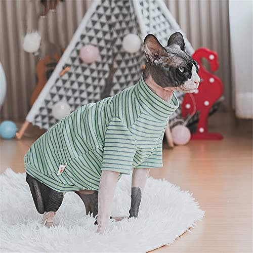 ZHIHAN Sphinx Katzenkleidung haarlose Katze Devon lässig gestreifter Pullover Herbst und Winter Bodenshirt, grüne Streifen, L von ZHIHAN
