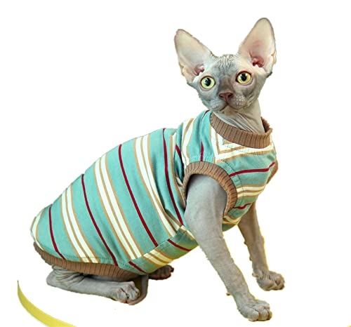 ZHIHAN Sphinx Katzenkleidung haarlose Katze Sommer Baumwollstretchweste Gestreiftes ärmelloses T-Shirt, Baumwollweste, 36 von ZHIHAN