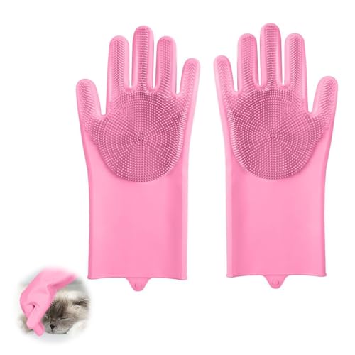 ZHITENG Fellpflege Handschuh, Katzen Handschuhe Fellpflege aus Silikon, Effiziente Tierhaarentferner Handschuh, Fellpflegehandschuh Hund Wiederverwendbar für Langhaar und Kurzhaar (Rosa) von ZHITENG