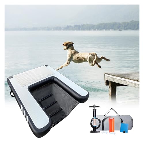 Aufblasbares Bootsdock Hunderampe, Welpe Schwimmrampe Hund Wasserleiter - faltbar und wiederverwendbar für Pool, See, Strand, Hundefloß, Kletterwasserrampe (Black 150cmL x 100cmW x 15cmH) von ZHJOPP