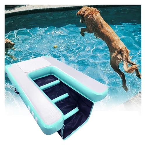 Aufblasbares Bootsdock Hunderampe, Welpe Schwimmrampe Hund Wasserleiter - faltbar und wiederverwendbar für Pool, See, Strand, Hundefloß, Kletterwasserrampe (Green 150cmL x 100cmW x 10cmH) von ZHJOPP
