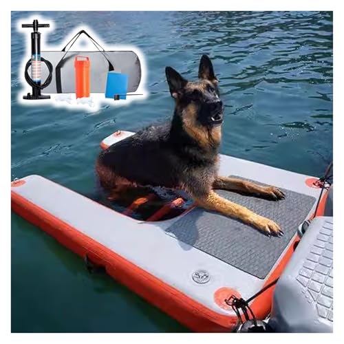 Aufblasbares Bootsdock Hunderampe, Welpe Schwimmrampe Hund Wasserleiter - faltbar und wiederverwendbar für Pool, See, Strand, Hundefloß, Kletterwasserrampe (Red 150cmL x 100cmW x 10cmH) von ZHJOPP