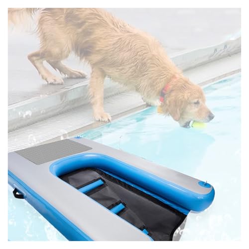 Aufblasbares Bootsdock Hunderampe, Welpe schwimmende Rampe Hundewasserleiter - faltbar und wiederverwendbar, Hundefloß Kletterwasserrampe für Pool, Seeufer, Strand (Blue 150L x 100W x 10H cm) von ZHJOPP
