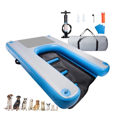 Kleine Hundebootrampe, Hundewasserspaßspielzeug, aufblasbare Pool-Schwimmplattform für Hunde bis zu 60 kg, Faltbare und Wiederverwendbare Hundefloß-Wasserschwimmrampe (Blue 150L x 100W x 15H cm) von ZHJOPP