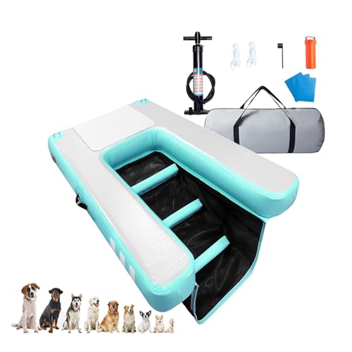 Kleine Hundebootrampe, Hundewasserspaßspielzeug, aufblasbare Pool-Schwimmplattform für Hunde bis zu 60 kg, Faltbare und Wiederverwendbare Hundefloß-Wasserschwimmrampe (Green 150L x 100W x 10H cm) von ZHJOPP