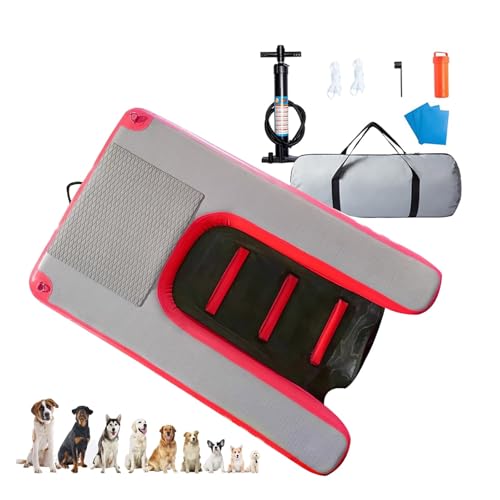 Kleine Hundebootrampe, Hundewasserspaßspielzeug, aufblasbare Pool-Schwimmplattform für Hunde bis zu 60 kg, Faltbare und Wiederverwendbare Hundefloß-Wasserschwimmrampe (Red 150L x 100W x 10H cm) von ZHJOPP