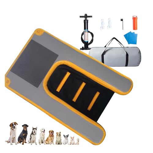 Kleine Hundebootrampe, Hundewasserspaßspielzeug, aufblasbare Pool-Schwimmplattform für Hunde bis zu 60 kg, Faltbare und Wiederverwendbare Hundefloß-Wasserschwimmrampe (Yellow 150L x 100W x 10H cm) von ZHJOPP