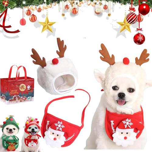 ZHKVAG Adorable Christmas Tree Pom-Pom Hat, Celery Pets Dog Santa Hat, Celerypets Dog Christmas Tree Hats, Celery Pets Dog Christmas Hat, Funny Dog Christmas Hat Pets Santa Bibs (M,B Set) von ZHKVAG