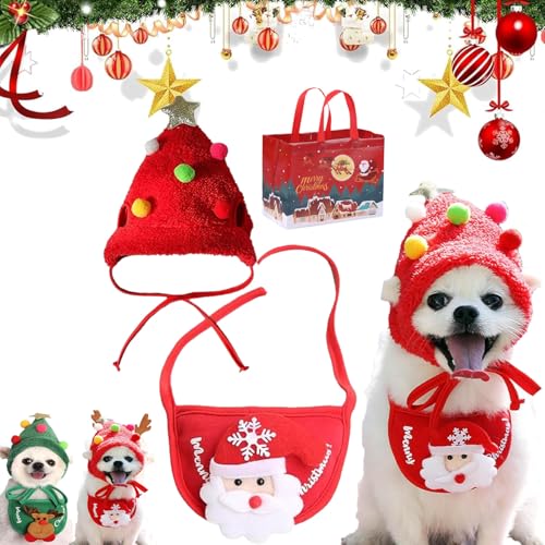 ZHKVAG Adorable Christmas Tree Pom-Pom Hat, Celery Pets Dog Santa Hat, Celerypets Dog Christmas Tree Hats, Celery Pets Dog Christmas Hat, Funny Dog Christmas Hat Pets Santa Bibs (M,C Set) von ZHKVAG