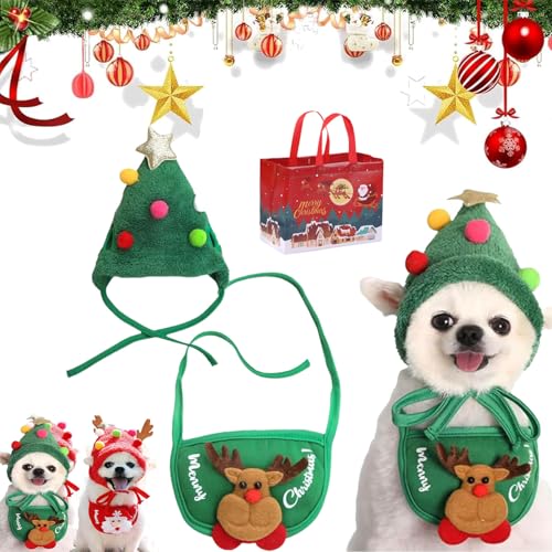 ZHKVAG Adorable Christmas Tree Pom-Pom Hat, Celery Pets Dog Santa Hat, Celerypets Dog Christmas Tree Hats, Celery Pets Dog Christmas Hat, Funny Dog Christmas Hat Pets Santa Bibs (S,A Set) von ZHKVAG