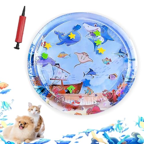 ZHKVAG Ocean Breeze Splashland for Cats/Dogs, Ocean Breeze Splashland Cat Toy, Cat Water Mat with Floating Fish, Non-Slip Interactive Water Sensory Playmat Cool Comfort Inflatable Mat (Large Round E) von ZHKVAG