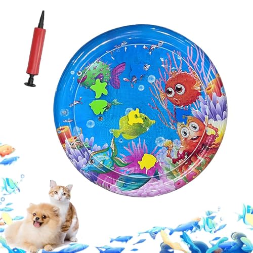 ZHKVAG Ocean Breeze Splashland for Cats/Dogs, Ocean Breeze Splashland Cat Toy, Cat Water Mat with Floating Fish, Non-Slip Interactive Water Sensory Playmat Cool Comfort Inflatable Mat (Small Round B) von ZHKVAG