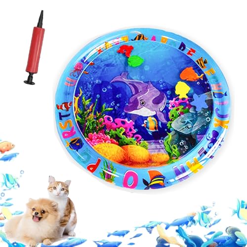 ZHKVAG Ocean Breeze Splashland for Cats/Dogs, Ocean Breeze Splashland Cat Toy, Cat Water Mat with Floating Fish, Non-Slip Interactive Water Sensory Playmat Cool Comfort Inflatable Mat (Small Round C) von ZHKVAG
