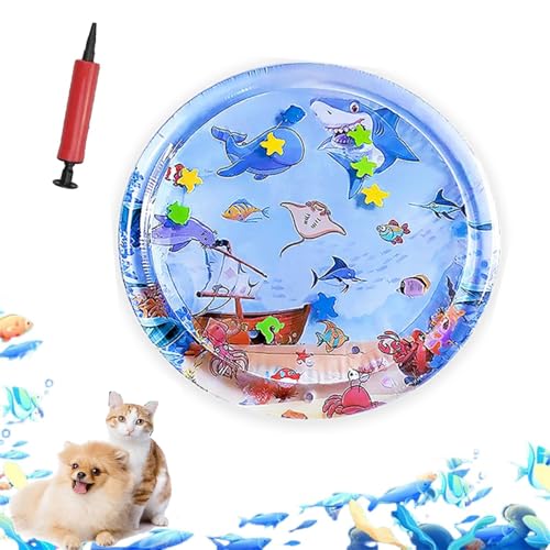 ZHKVAG Ocean Breeze Splashland for Cats/Dogs, Ocean Breeze Splashland Cat Toy, Cat Water Mat with Floating Fish, Non-Slip Interactive Water Sensory Playmat Cool Comfort Inflatable Mat (Small Round D) von ZHKVAG