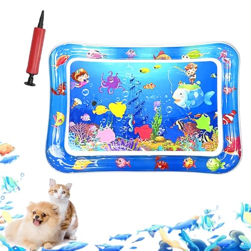ZHKVAG Ocean Breeze Splashland for Cats/Dogs, Ocean Breeze Splashland Cat Toy, Cat Water Mat with Floating Fish, Non-Slip Interactive Water Sensory Playmat Cool Comfort Inflatable Mat (Square A) von ZHKVAG