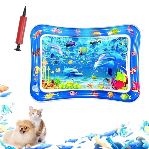 ZHKVAG Ocean Breeze Splashland for Cats/Dogs, Ocean Breeze Splashland Cat Toy, Cat Water Mat with Floating Fish, Non-Slip Interactive Water Sensory Playmat Cool Comfort Inflatable Mat (Square B) von ZHKVAG