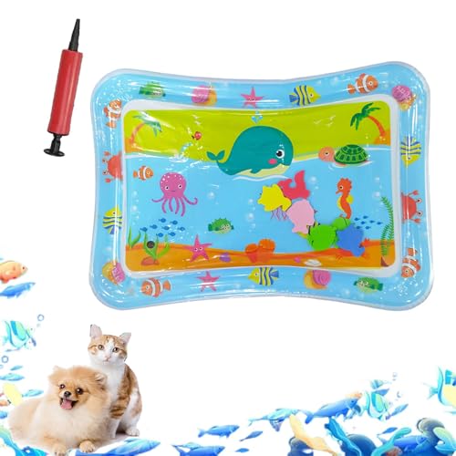 ZHKVAG Ocean Breeze Splashland for Cats/Dogs, Ocean Breeze Splashland Cat Toy, Cat Water Mat with Floating Fish, Non-Slip Interactive Water Sensory Playmat Cool Comfort Inflatable Mat (Square C) von ZHKVAG