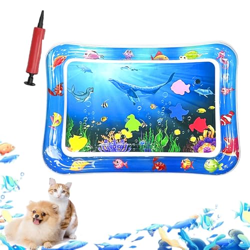 ZHKVAG Ocean Breeze Splashland for Cats/Dogs, Ocean Breeze Splashland Cat Toy, Cat Water Mat with Floating Fish, Non-Slip Interactive Water Sensory Playmat Cool Comfort Inflatable Mat (Square D) von ZHKVAG