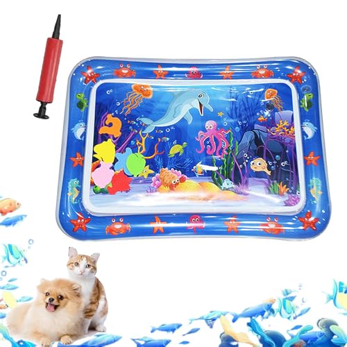 ZHKVAG Ocean Breeze Splashland for Cats/Dogs, Ocean Breeze Splashland Cat Toy, Cat Water Mat with Floating Fish, Non-Slip Interactive Water Sensory Playmat Cool Comfort Inflatable Mat (Square E) von ZHKVAG
