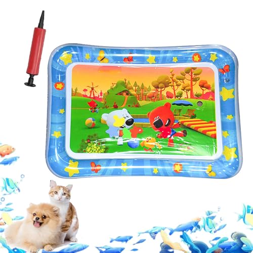 ZHKVAG Ocean Breeze Splashland for Cats/Dogs, Ocean Breeze Splashland Cat Toy, Cat Water Mat with Floating Fish, Non-Slip Interactive Water Sensory Playmat Cool Comfort Inflatable Mat (Square G) von ZHKVAG