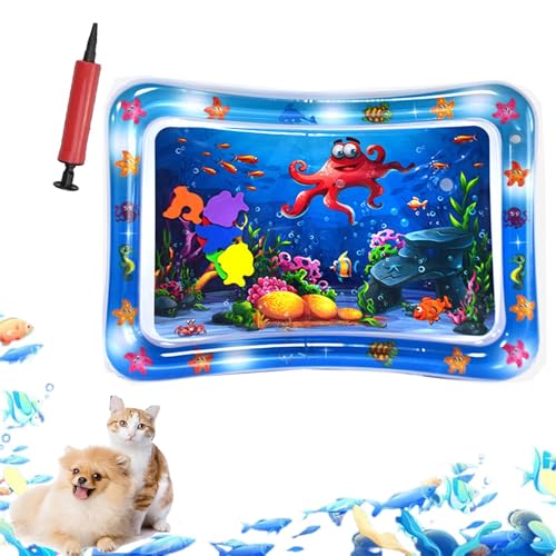 ZHKVAG Ocean Breeze Splashland for Cats/Dogs, Ocean Breeze Splashland Cat Toy, Cat Water Mat with Floating Fish, Non-Slip Interactive Water Sensory Playmat Cool Comfort Inflatable Mat (Square H) von ZHKVAG