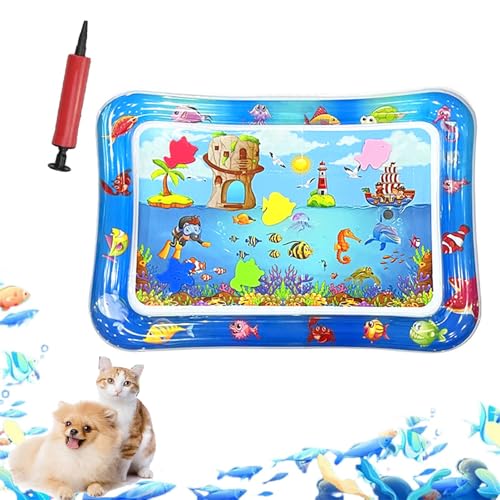 ZHKVAG Ocean Breeze Splashland for Cats/Dogs, Ocean Breeze Splashland Cat Toy, Cat Water Mat with Floating Fish, Non-Slip Interactive Water Sensory Playmat Cool Comfort Inflatable Mat (Square I) von ZHKVAG
