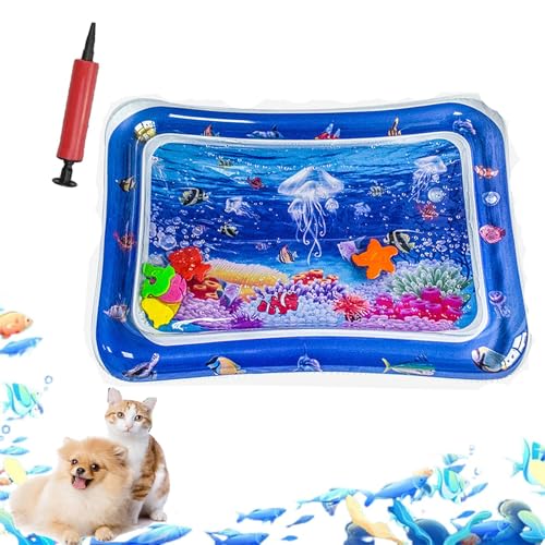 ZHKVAG Ocean Breeze Splashland for Cats/Dogs, Ocean Breeze Splashland Cat Toy, Cat Water Mat with Floating Fish, Non-Slip Interactive Water Sensory Playmat Cool Comfort Inflatable Mat (Square J) von ZHKVAG