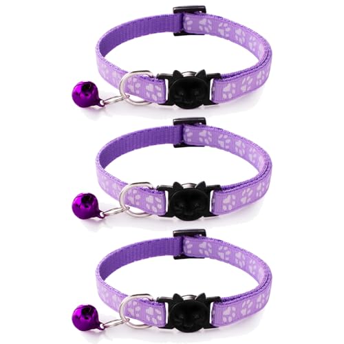 Reflektierendes Katzenhalsband mit Glöckchen und Schnellentriegelung, 3 Stück (lila) von ZHONGGEMEI