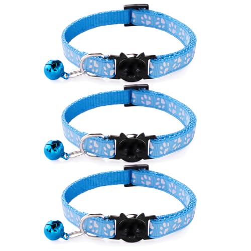 Reflektierendes Katzenhalsband mit Glöckchen und Schnellentriegelung, Himmelblau, 3 Stück von ZHONGGEMEI