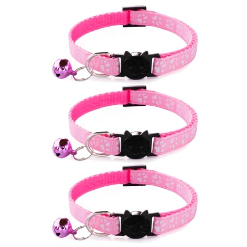 Reflektierendes Katzenhalsband mit Glöckchen und Schnellverschluss, 3 Stück (Rosa) von ZHONGGEMEI