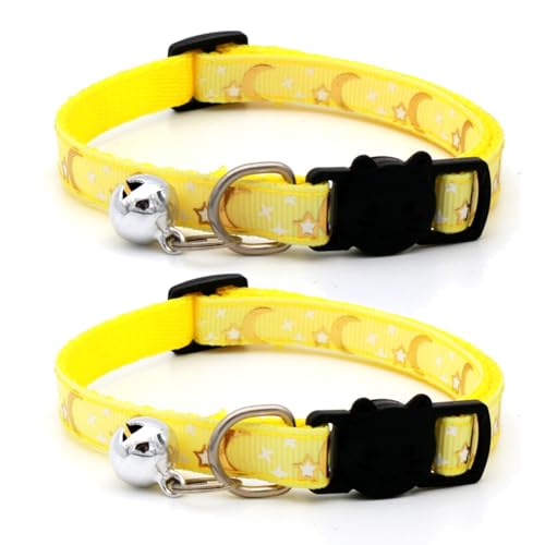 Sicherheits-Katzenhalsbänder, Schnellverschluss mit Glocke und reflektierenden Katzenhalsbändern mit Glöckchen, Gelb, 2 Stück von ZHONGGEMEI