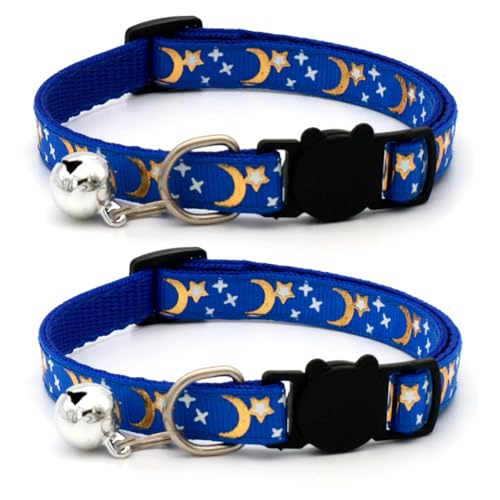 Sicherheits-Katzenhalsbänder, Schnellverschluss mit Glocke und reflektierenden Katzenhalsbändern mit Glöckchen, Marineblau, 2 Stück von ZHONGGEMEI