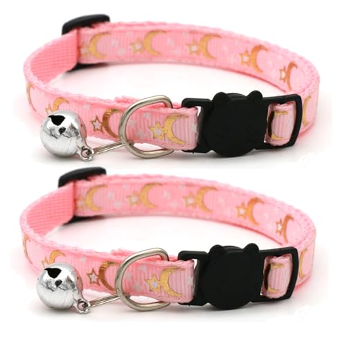 Sicherheits-Katzenhalsbänder, Schnellverschluss mit Glocke und reflektierenden Katzenhalsbändern mit Glöckchen, Rosa, 2 Stück Sicherheits-Katzenhalsbänder, Schnellverschluss mit Glocke und reflektierenden Katzenhalsbändern mit Glöckchen, Rosa, 2 Stück von ZHONGGEMEI