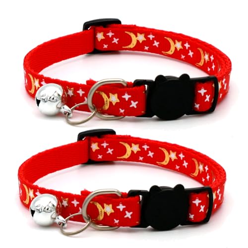 Sicherheits-Katzenhalsbänder, Schnellverschluss mit Glocke und reflektierenden Katzenhalsbändern mit Glöckchen, Rot, 2 Stück von ZHONGGEMEI