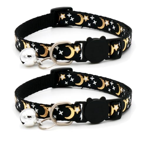 Sicherheits-Katzenhalsbänder, Schnellverschluss mit Glocke und reflektierenden Katzenhalsbändern mit Glöckchen, Schwarz, 2 Stück Sicherheits-Katzenhalsbänder, Schnellverschluss mit Glocke und reflektierenden Katzenhalsbändern mit Glöckchen, Schwarz, 2 Stück von ZHONGGEMEI