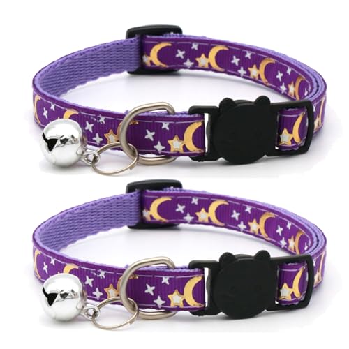 Sicherheits-Katzenhalsbänder, Schnellverschluss mit Glocke und reflektierenden Katzenhalsbändern mit Glöckchen, Violett, 2 Stück von ZHONGGEMEI