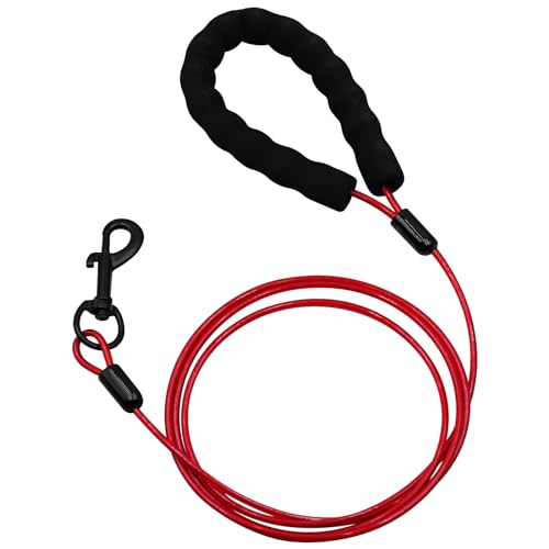 Kaufeste Hundeleine mit Haken, 1,8 m, wasserdichtes Metallkabel, Nicht kaubar, strapazierfähig, für große, mittelgroße und kleine Hunde, Rot Kaufeste Hundeleine mit Haken, 1,8 m, wasserdichtes Metallkabel, Nicht kaubar, strapazierfähig, für große, mittelgroße und kleine Hunde, Rot von ZHONYEE